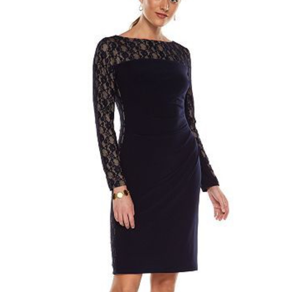 CHAPS Navy Blue Lace Cocktail Dress
